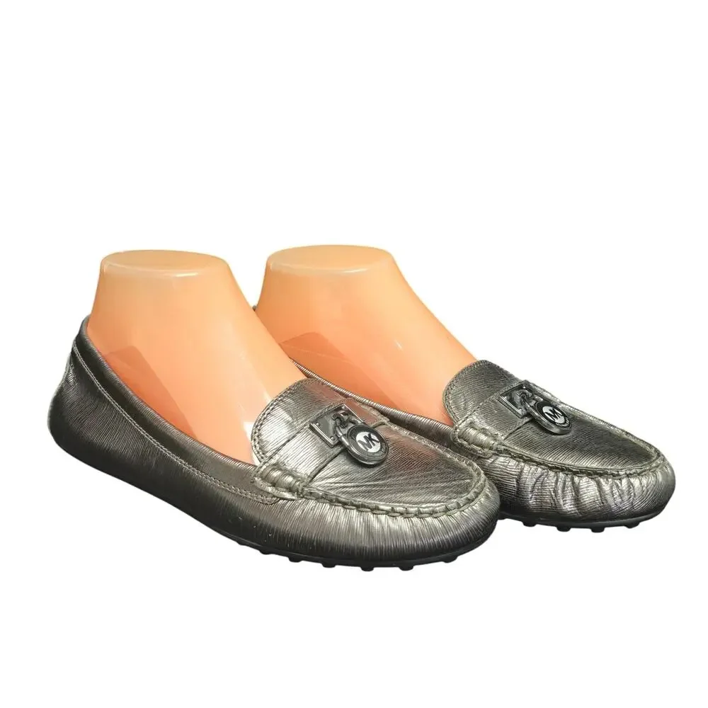 Michael Kors Metallic Gunmetal Gray Hamilton Leather Loafers